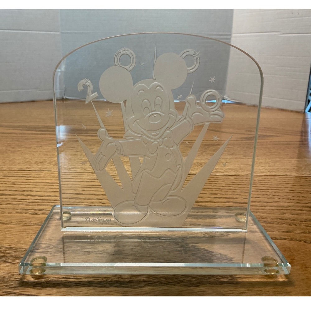 Disney Mickey Mouse Etched Glass Plaque 20th Anniversary Celebration 6.5x8 Inch